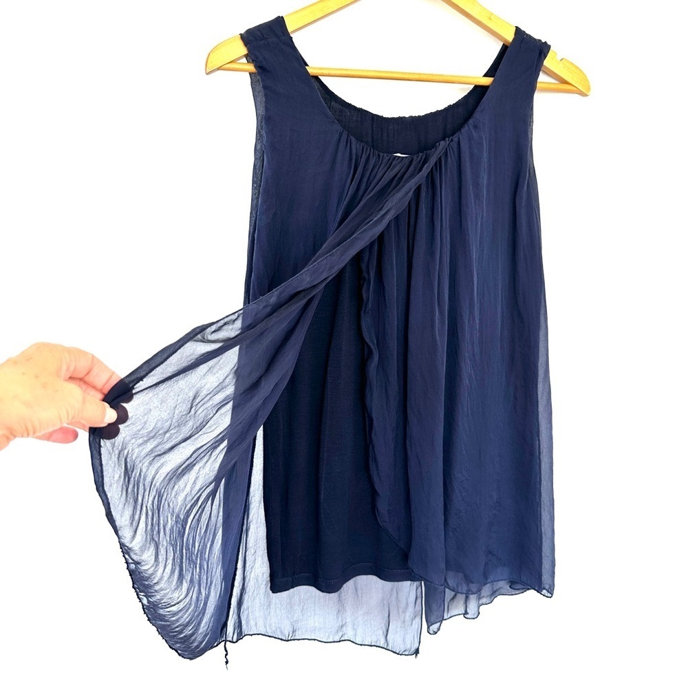 Bellambia Italy Asymmetrical Blue Blouse with Flowing Design, silk - Picture 2 of 11